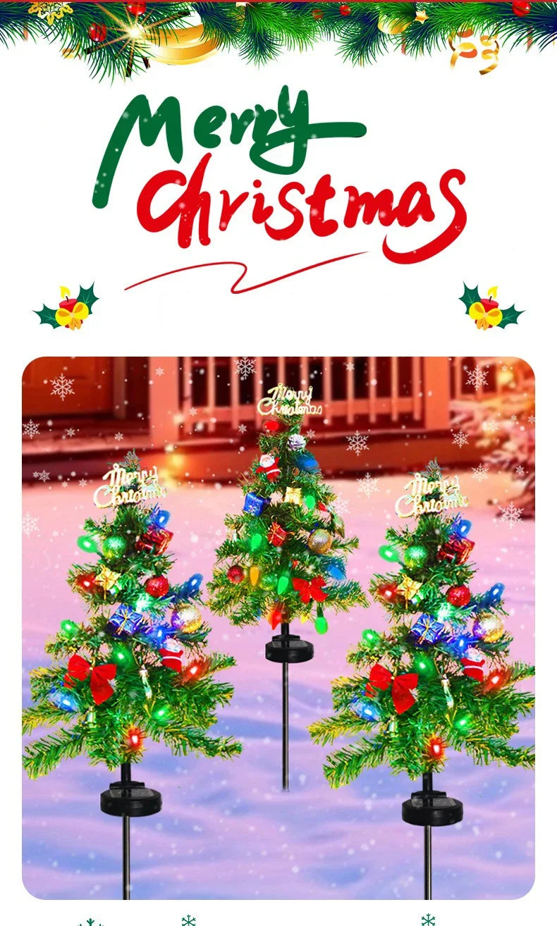 Christmas Tree LED Lights Solar Outdoor Decorative Lawn Garden Lamp Pathway Landscape Lighting for Holiday Festive Decor