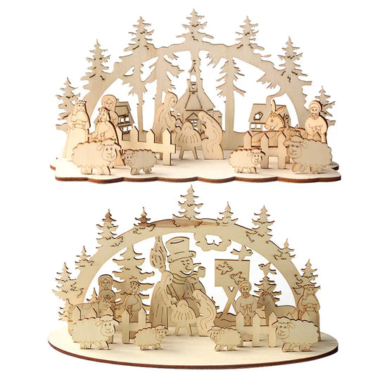 Christmas Wooden Ornaments Snowman Church Christmas Desktop Ornaments New Year Xmas Party Decorations for Home Navidad Gifts