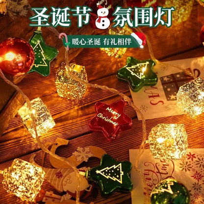 Christmas Light String Santa Cluas Candy Cane Snowman Lamp Xmas Tree Light Strings Hanging Ornaments Merry Christmas Decor 2025