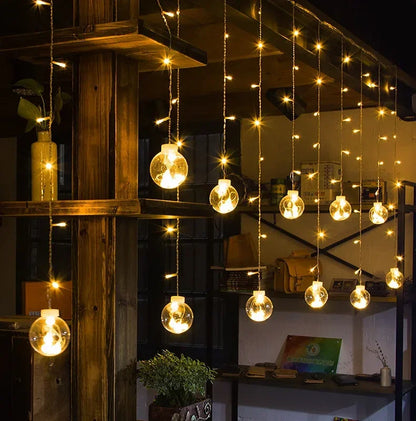 Christmas Decoration LED Lights Curtain Garland Wishing Ball Lamp Fairy String for Festoon Light Party New Year's Bedroom Living