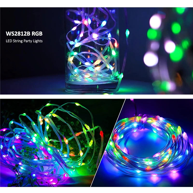 Christmas Tree Lights Outdoor Indoor, 100LED 10M WS2812B RGBIC Lights, String Lights IP65 Waterproof Bluetooth Fairy LED String
