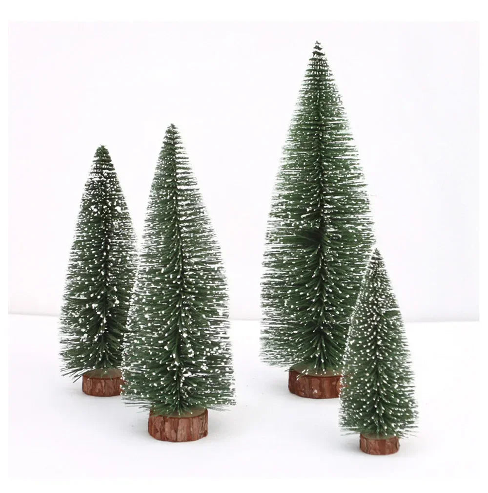 Mini Christmas Tree Decor with Snow Covered Pine DIY Ornaments Winter Snow Ornaments Trees for Xmas Party Home Party bar