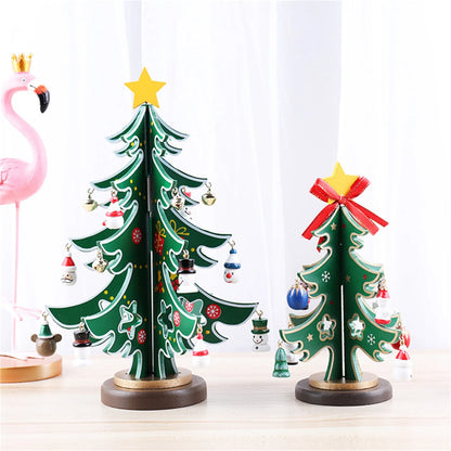 Christmas Wooden 3D Tree Ornament Festive Holiday Decor Tabletop Decoration Accessory Indoor Christmas Party Favor