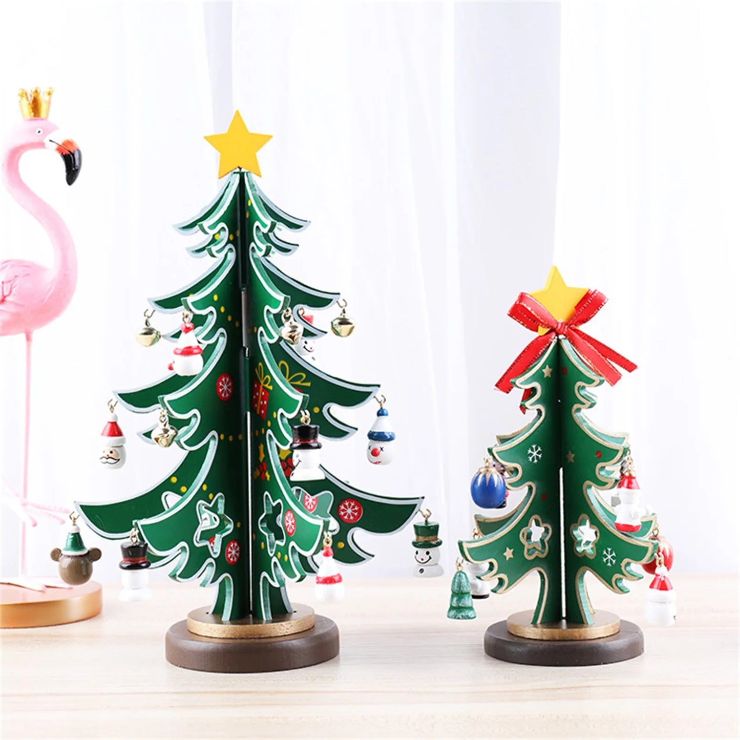 Christmas Wooden 3D Tree Ornament Festive Holiday Decor Tabletop Decoration Accessory Indoor Christmas Party Favor