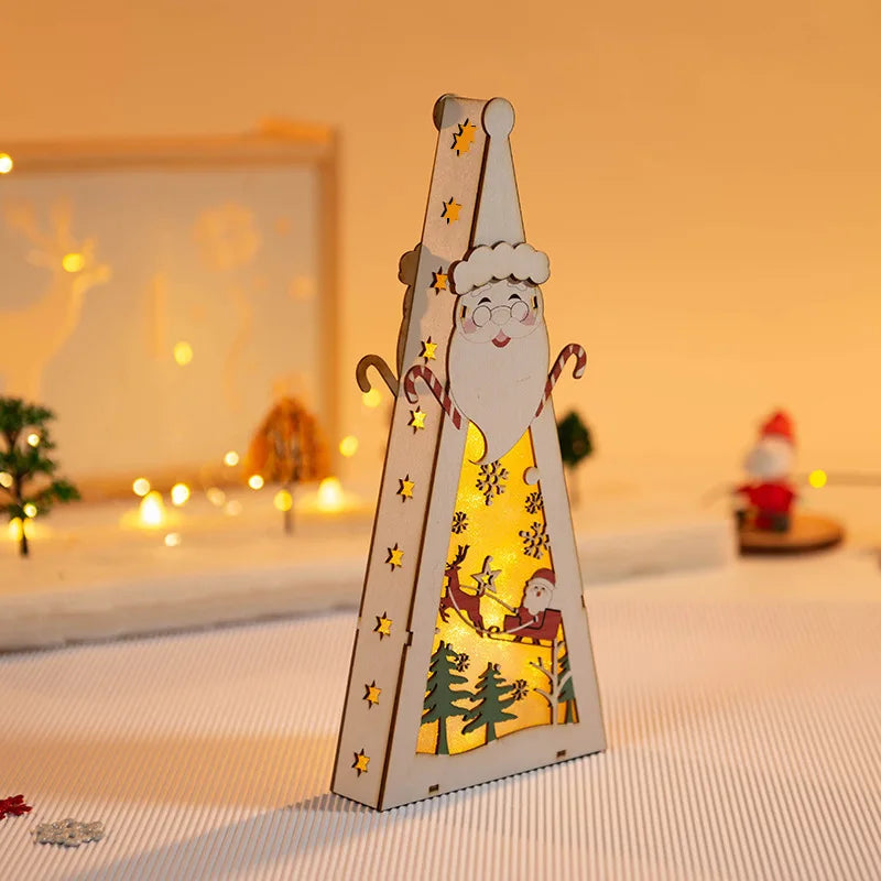 Christmas Decorations DIY Handmade House Luminous Wooden Ornaments Christmas Tree Snowman Atmosphere Pendant Send Light String