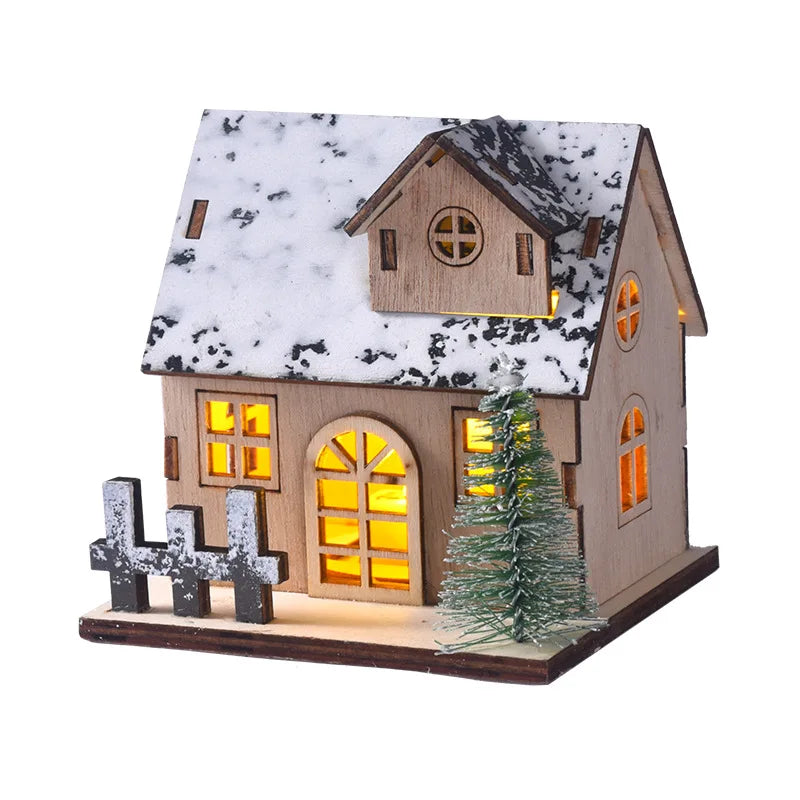 Christmas ornament decoration luminous chalet LED wooden small house Christmas tabletop ornament