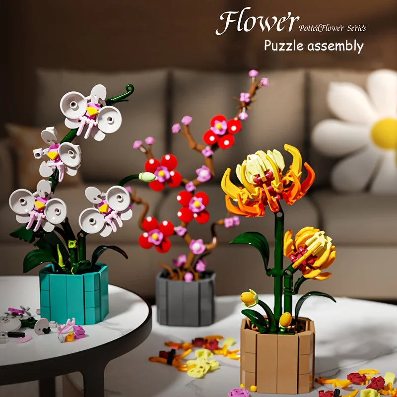 Miniature potted orchids, magnolias, paradise birds, chrysanthemums building blocks, Valentine's Day and Mother's Day gifts