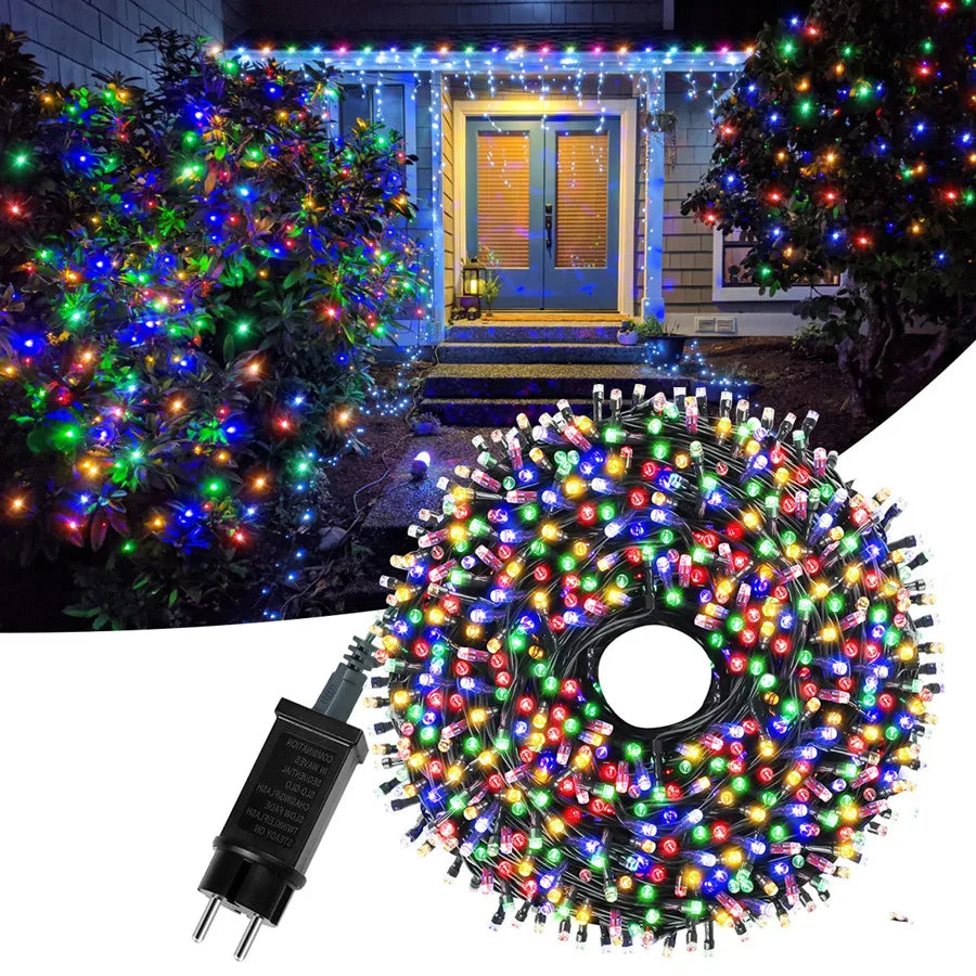 2024 New Year Christmas Decoration String Lights 10M 30M 50M Outdoor Garland Fairy Lights for Wedding Party Garden Tree Street