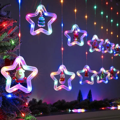 Christmas Lights String Star Santa Claus Curtain Light USB Plug Holiday Party Garland Lamp For Home Bedroom Window Decoration