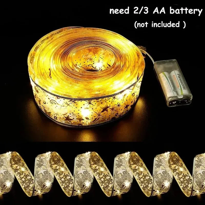 Christmas Decoration LED Ribbon Lights Christmas Tree Ornaments DIY Lace Bows String Light Navidad Home Decoration New Year 2025