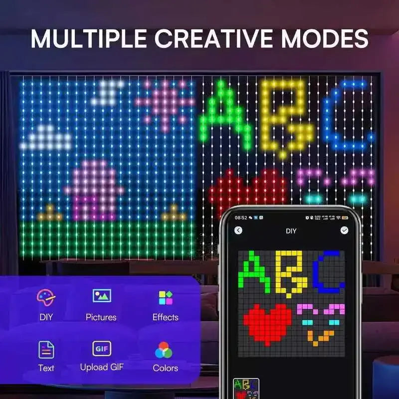 Christmas Lights Bluetooth Music App USB DC5V WS2812B Smart Led String Control RGBIC Curtain LED Addressable Party Decoration