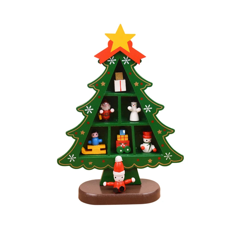 1PC Wooden Christmas Tree Creative Scene Layout Ornaments 3D Red Xmas Table Desktop Decoration Christmas Supplies