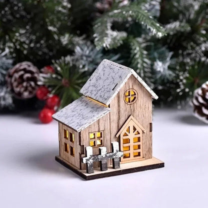 Christmas LED Light Wooden House Luminous Cabin Merry Christmas Decorations For Home DIY Xmas Tree Ornaments Kids Gifts New Year