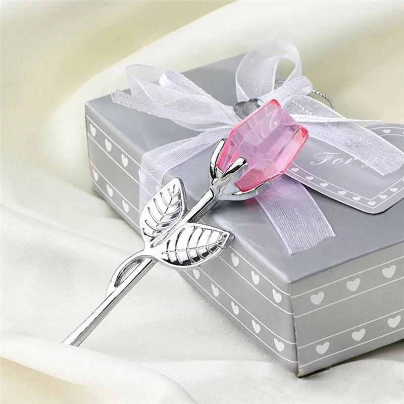 New Valentine's Day Lovers' Gift  X'mas Favors Souvenir Crystal Glass Rose Flower Figurines Craft Wedding Decoration Ornaments