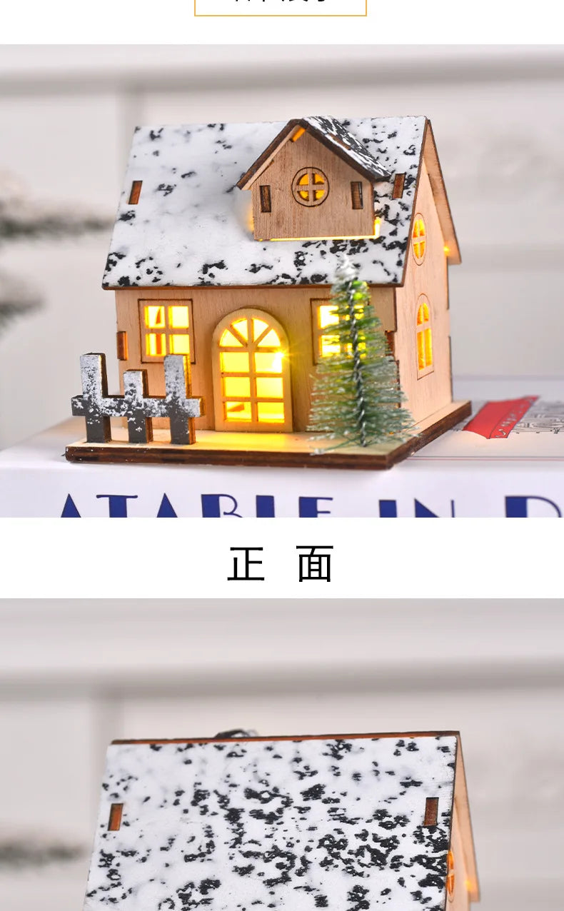 Christmas ornament decoration luminous chalet LED wooden small house Christmas tabletop ornament
