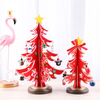 Christmas Wooden 3D Tree Ornament Festive Holiday Decor Tabletop Decoration Accessory Indoor Christmas Party Favor