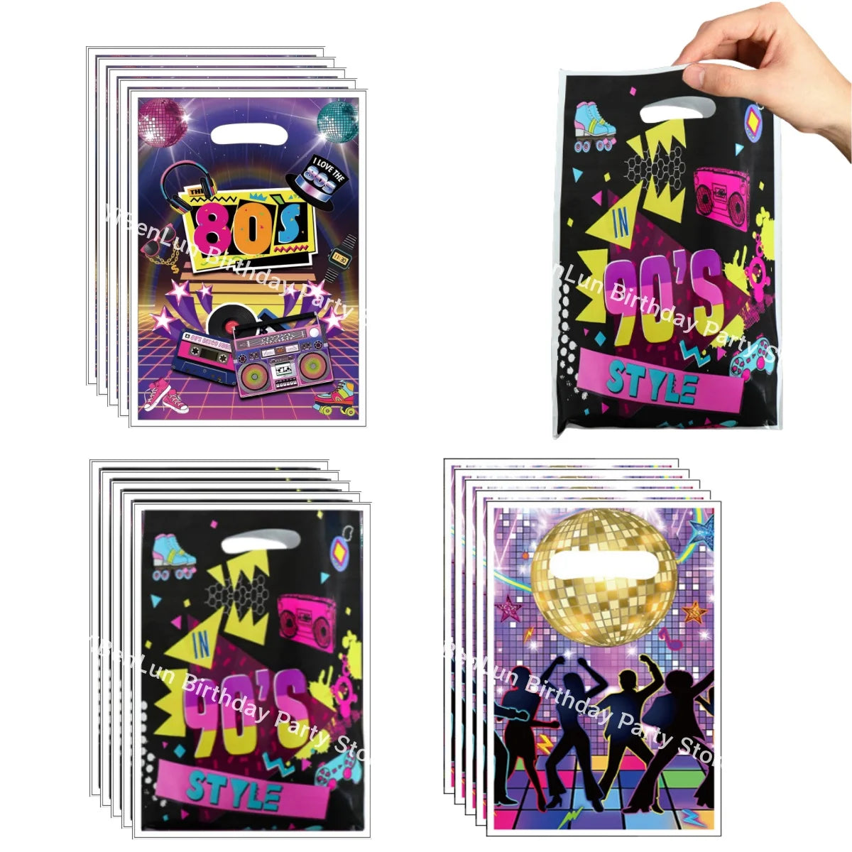 80s Gift Bags Birthday Party Decoration 90s Goody Biscuit Package Retro Disco Candy Bag Baby Shower Kids Gift For Party Supplies