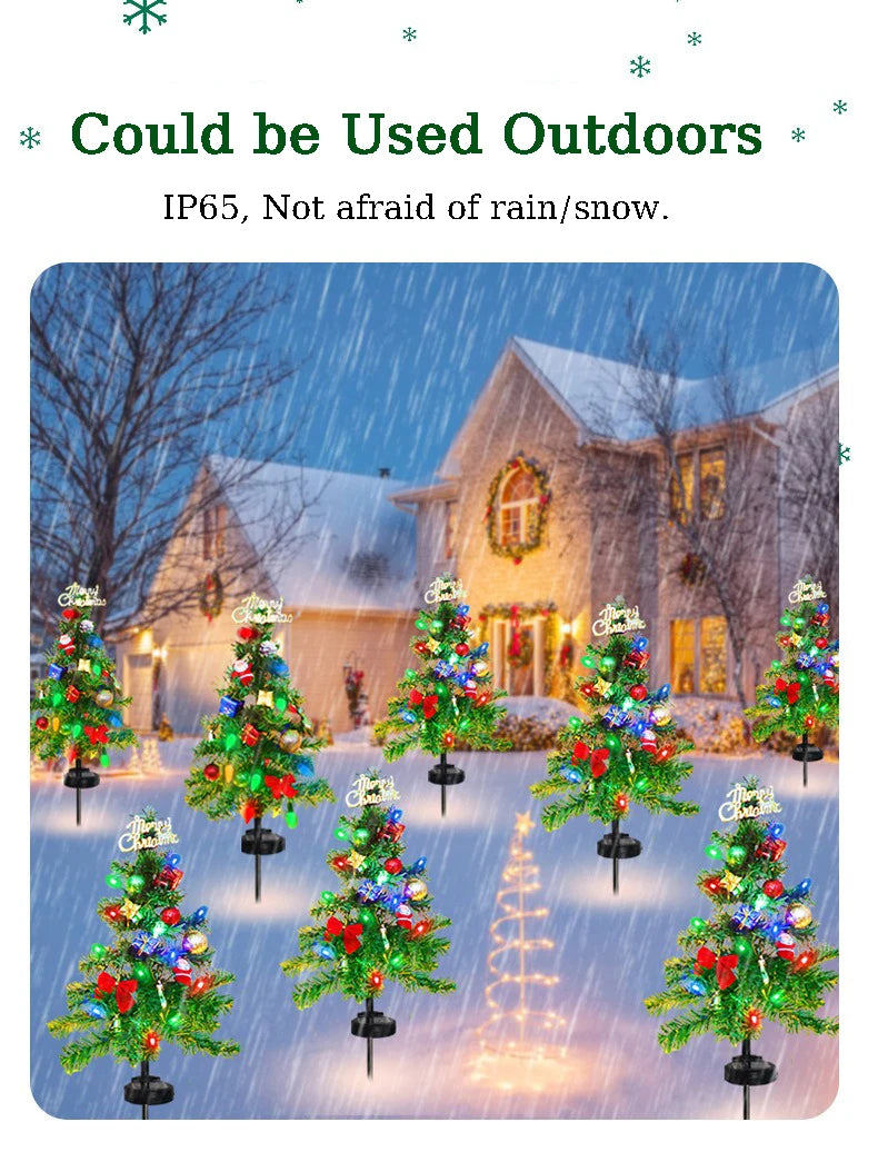 Christmas Tree LED Lights Solar Outdoor Decorative Lawn Garden Lamp Pathway Landscape Lighting for Holiday Festive Decor