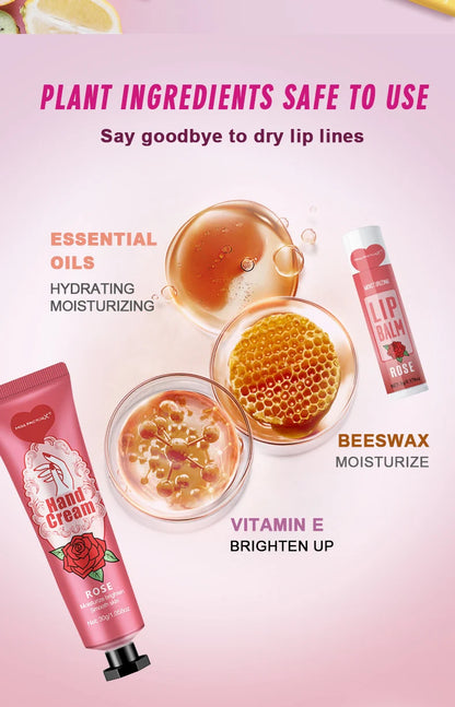 12 Hand gift Hand cream and lip balm set Friends Party Gift with love net bag and thank you card Holiday gift