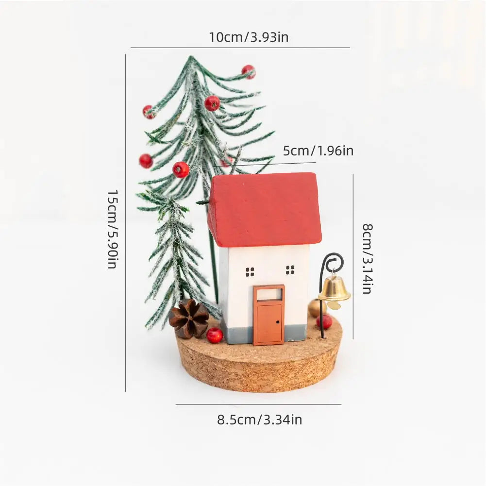 Christmas Tabletop Decorations Winter Wooden House with Mini Artificial Trees Sign Home Room Living Room Decorations Ornaments