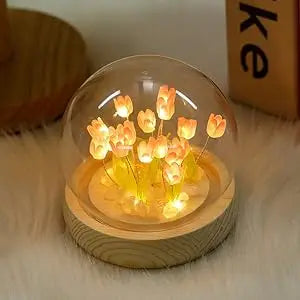 Birthday Gifts Mom Assembled Tulip Light Handmade Artificial Flower Table Lamp Bedroom Desk Decoration for Daughter Girlfriend