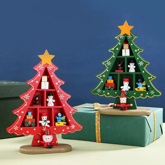Christmas Decorations Wooden Christmas Tree Creative Scene Layout Ornaments Three-dimensional Red Xmas Table Desktop Decoration