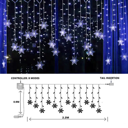 Christmas Snowflakes LED String Lights Flashing Fairy Curtain Lights  for Holiday Party Wedding Xmas Decoration Household Goods
