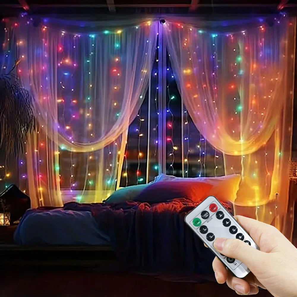 Christmas Lights USB LED Fairy Curtain String Lights with 8 Mode Remote Festoon Christmas Decoration for Home Holiday Wedding