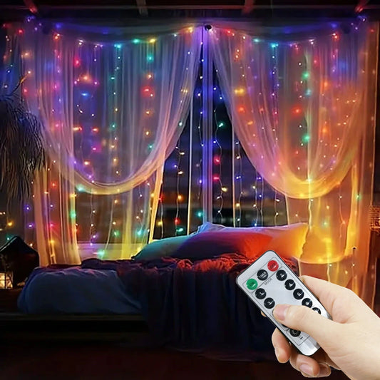 Christmas Lights USB LED Fairy Curtain String Lights with 8 Mode Remote Festoon Christmas Decoration for Home Holiday Wedding