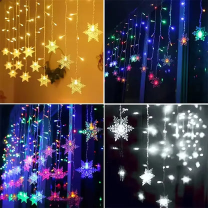 Christmas Snowflakes LED String Lights Flashing Fairy Curtain Lights  for Holiday Party Wedding Xmas Decoration Household Goods