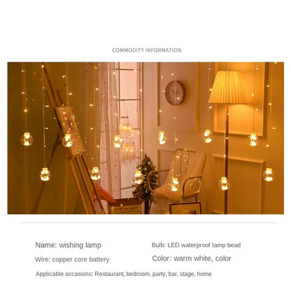 Christmas Decoration LED Lights Curtain Garland Wishing Ball Lamp Fairy String for Festoon Light Party New Year's Bedroom Living