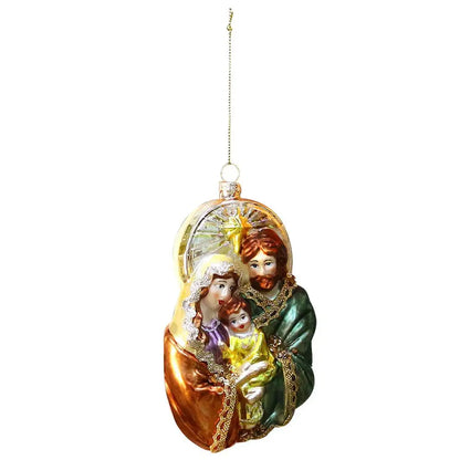 Christmas Ornaments Crafts Xmas Party Decorations Tree Hanging Gift Scene Layout Supplies Glass Holy Family Pendant Man