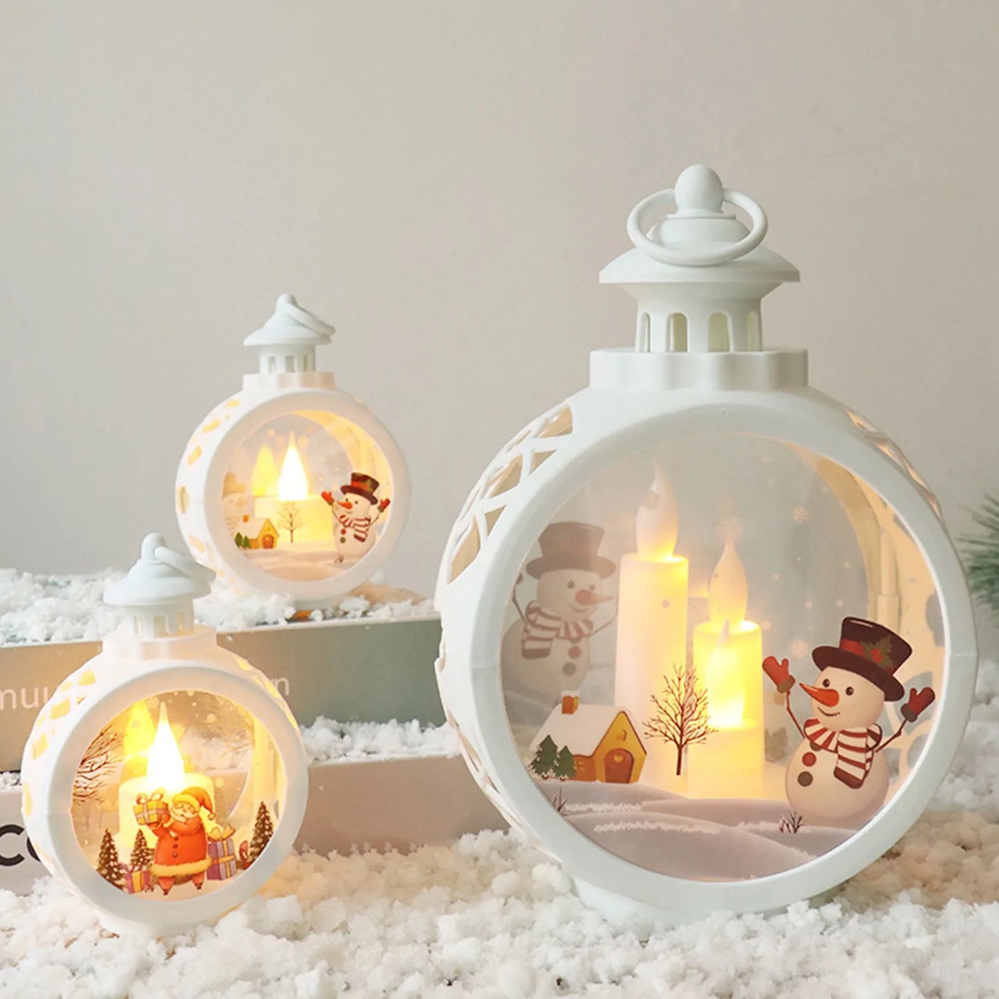 Christmas LED Candle Light Round Hanging Lantern Festive Holiday Ornament Figurine Indoor Home Christmas Party Decoration