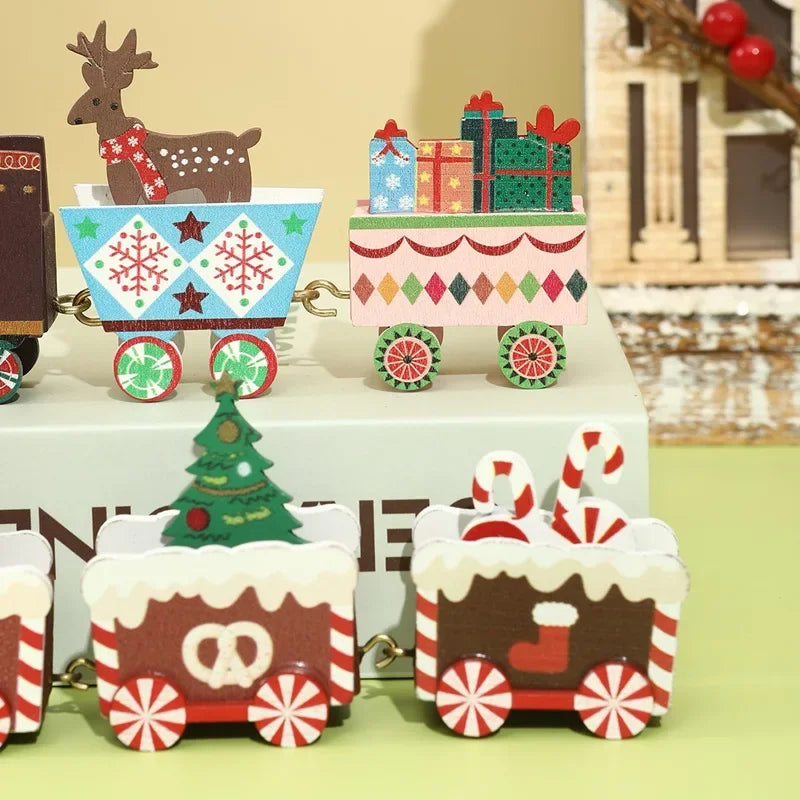 Christmas Tree Ornaments Wooden Train Christmas Decorations for Home Decor 2024 Navidad Noel Natal Gifts Happy New Year 2025