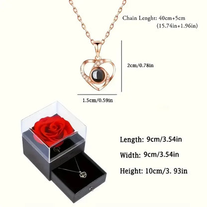 1 Set Artificial Flower Gift Box with I Love You Necklace - Christmas, Valentines Day, Mothers Day,  Anniversary, Birthday Gifts