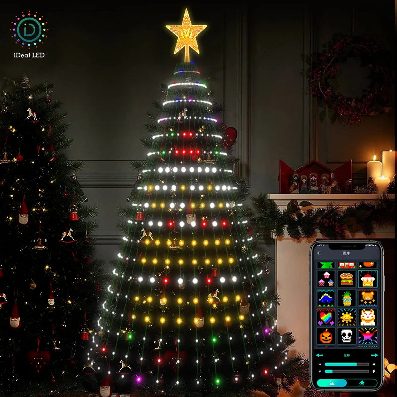 Christmas Tree Lights Smart RGB LED String Lights With  Star Topper Music Sync Timer Bluetooth App Controlled Holiday Lighting
