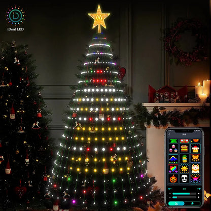 Christmas Tree Lights Smart RGB LED String Lights With  Star Topper Music Sync Timer Bluetooth App Controlled Holiday Lighting