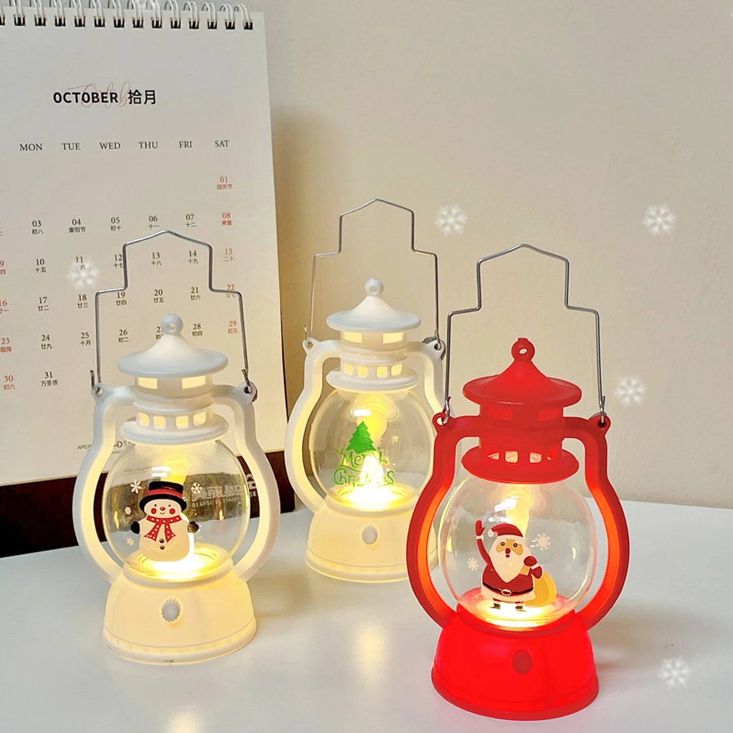 Christmas Lantern String Lights Battery Powered Santa Snowman Tree Pattern Decorative Lights