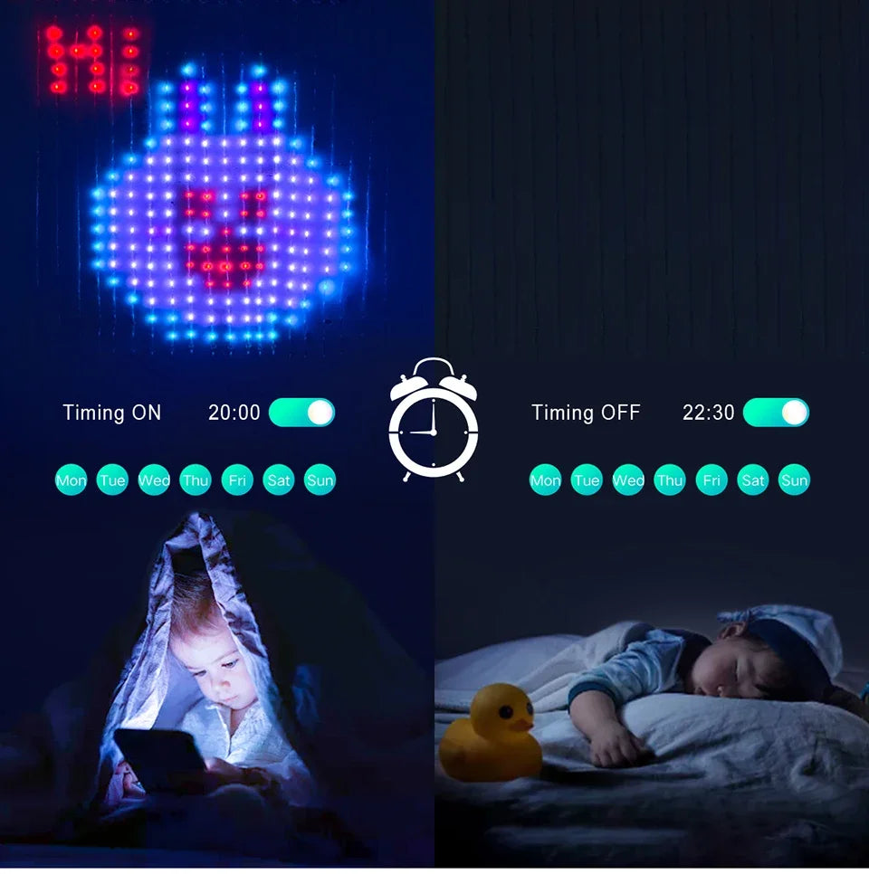 Christmas LED Curtain Lights Smart APP Controlled DIY Text Pattern Animation Display Music Change Light Garland Festival Decor