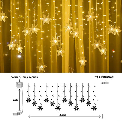 Christmas Snowflakes LED String Lights Flashing Fairy Curtain Lights  for Holiday Party Wedding Xmas Decoration Household Goods