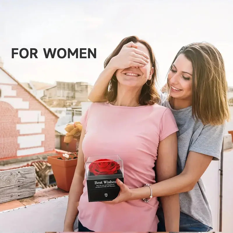 1 Set Artificial Flower Gift Box with I Love You Necklace - Christmas, Valentines Day, Mothers Day,  Anniversary, Birthday Gifts