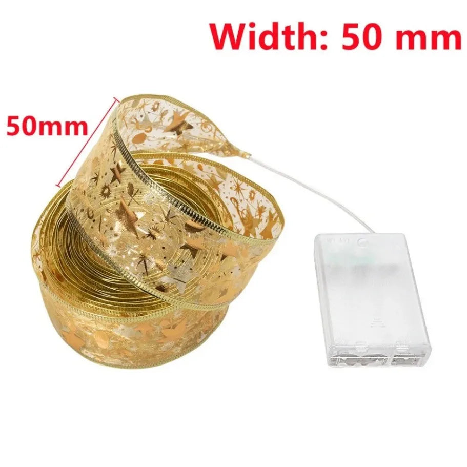 Christmas Decoration LED Ribbon Fairy Lights Christmas Tree Ornaments for Home 2025 DIY Bows Light String Navidad New Year