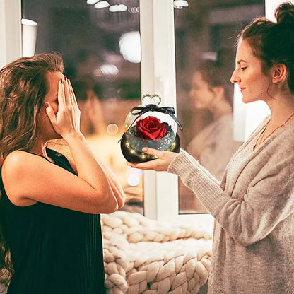Gifts for Girls Eternal Flowers In Heart Glass Dome with Led Light Forever Preserved Rose Wedding Gift for Mom Women Girlfriend