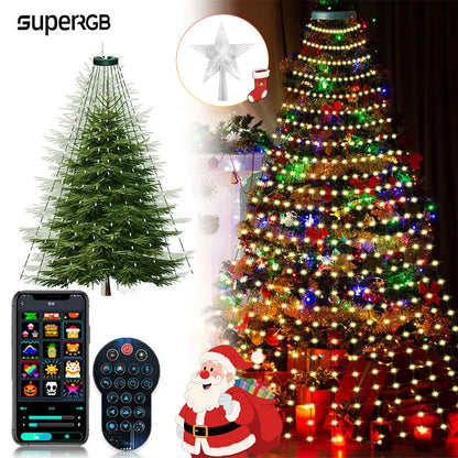 Christmas Tree Lights Smart RGB LED String Lights With  Star Topper Music Sync Timer Bluetooth App Controlled Holiday Lighting