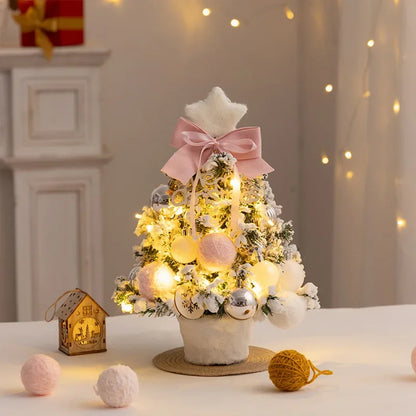 Christmas Tree DIY Set 35cm Xmas Tree with LED Lights Tabletop Ornament for Navidad Party Pine Flocked Snow Tree Decora Gift