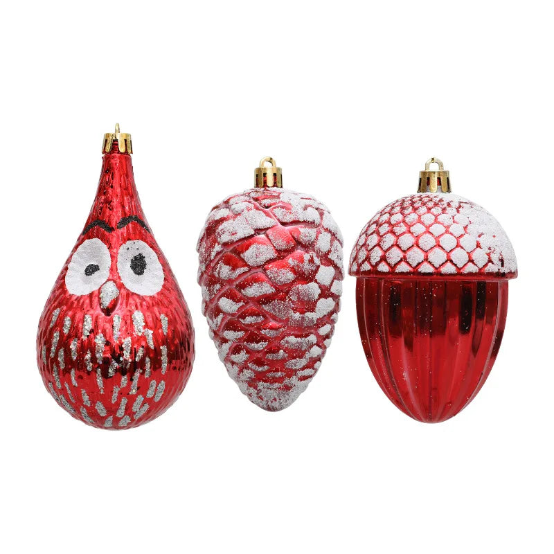New Christmas Decorations Electroplated Ornaments Special-Shaped Balls Home Plastic Acorns Pinecones Owls Spinning Orbs Hanging