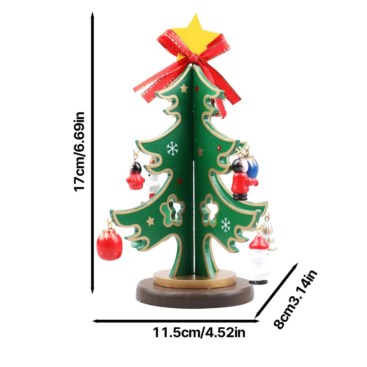 Christmas Wooden 3D Tree Ornament Festive Holiday Decor Tabletop Decoration Accessory Indoor Christmas Party Favor
