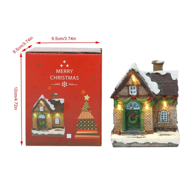 Christmas Led Light House Christmas Tree Ornaments LED Resin Small Village House Xmas Glow Happy New Year Decors Without Battery