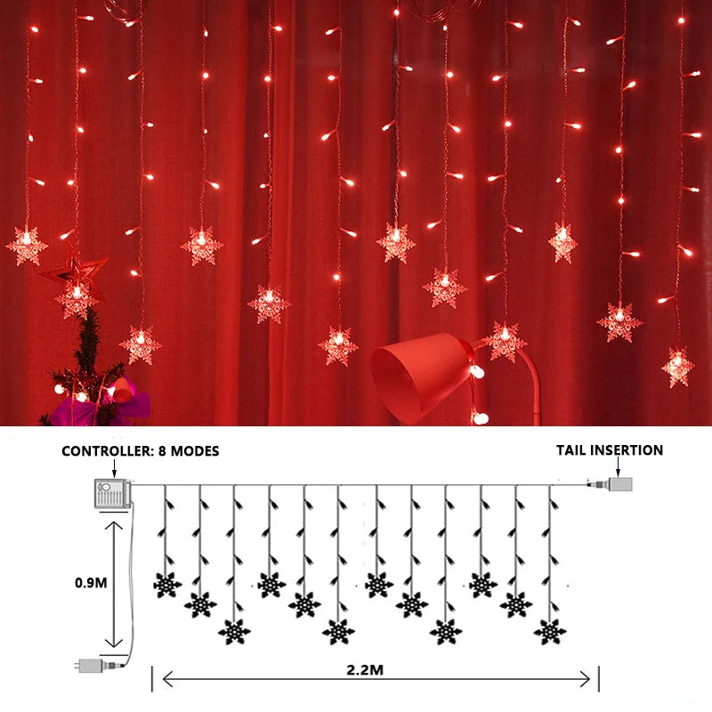 Christmas Snowflakes LED String Lights Flashing Fairy Curtain Lights  for Holiday Party Wedding Xmas Decoration Household Goods