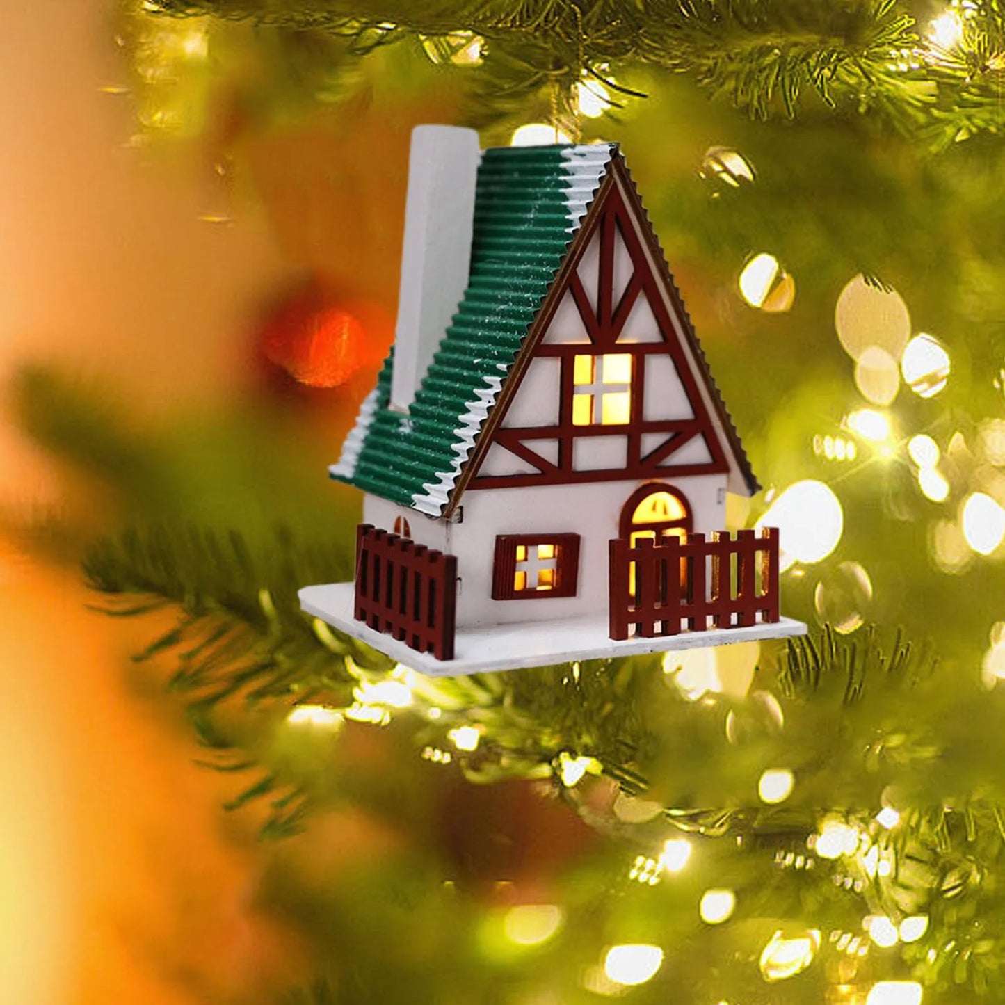 Christmas Wooden House Ornaments Christmas Tree Hanging Ornaments Christmas Party Decoration Holiday Gift Wooden Crafts